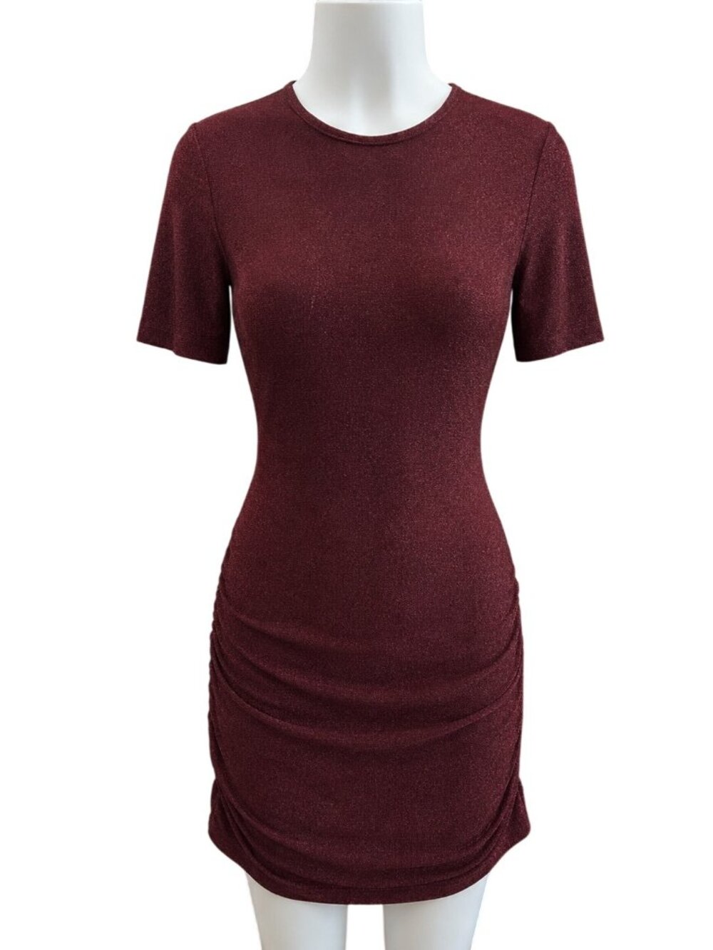 Sage + Fig Magenta Ruched Short Sleeve Bodycon Dress L Nylon Blend